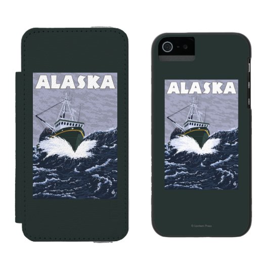 AlaskaCrabのボートのヴィンテージ旅行ポスター Incipio iPhoneウォレットケース (並び)