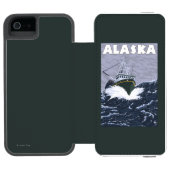 AlaskaCrabのボートのヴィンテージ旅行ポスター Incipio iPhoneウォレットケース (フォリオオープン)