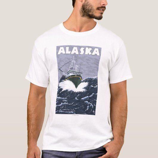 AlaskaCrabのボートのヴィンテージ旅行ポスター Tシャツ (正面)