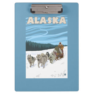 AlaskaDogsleddingのヴィンテージ旅行ポスター クリップボード