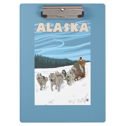 AlaskaDogsleddingのヴィンテージ旅行ポスター クリップボード (正面)