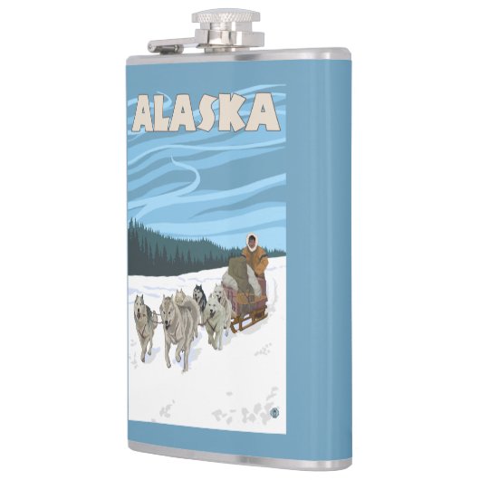 AlaskaDogsleddingのヴィンテージ旅行ポスター フラスク (左)