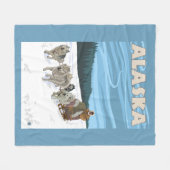 AlaskaDogsleddingのヴィンテージ旅行ポスター フリースブランケット (正面(横))