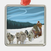 AlaskaDogsleddingのヴィンテージ旅行ポスター メタルオーナメント (正面)