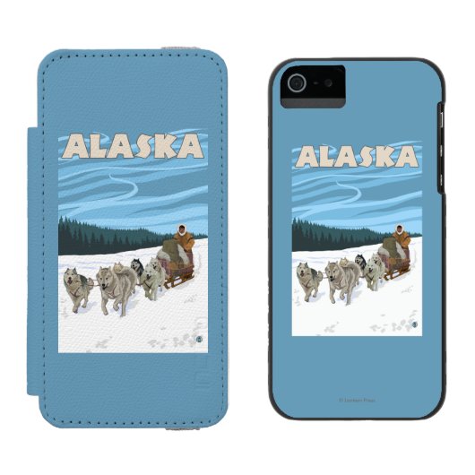 AlaskaDogsleddingのヴィンテージ旅行ポスター Incipio iPhoneウォレットケース (並び)