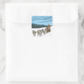 AlaskaDogsledingヴィンテージ旅行ポスター スクエアシール (バッグ)