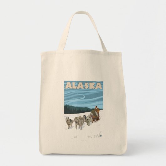 AlaskaDogsledingヴィンテージ旅行ポスター トートバッグ (正面)