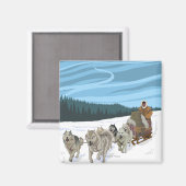 AlaskaDogsledingヴィンテージ旅行ポスター マグネット (正面/裏面)