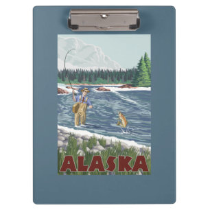 AlaskaFlyの漁師のヴィンテージ旅行ポスター クリップボード