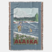 AlaskaFlyの漁師のヴィンテージ旅行ポスター スローブランケット (正面縦)