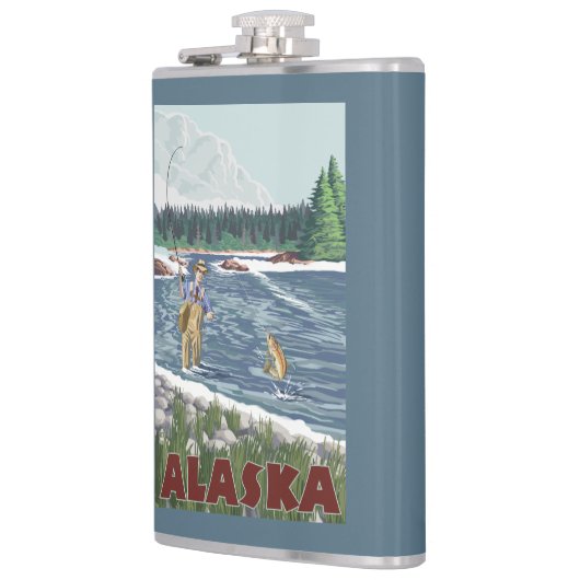 AlaskaFlyの漁師のヴィンテージ旅行ポスター フラスク (左)