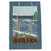 AlaskaFlyの漁師のヴィンテージ旅行ポスター ミディアムペーパーバッグ (正面)