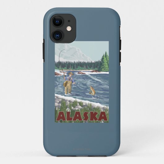 AlaskaFlyの漁師のヴィンテージ旅行ポスター Case-Mate iPhoneケース (裏面)