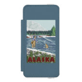 AlaskaFlyの漁師のヴィンテージ旅行ポスター Incipio iPhoneウォレットケース (フォリオ 正面)