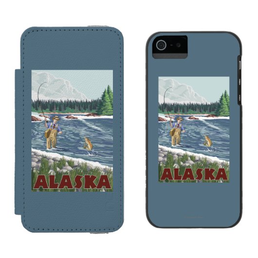 AlaskaFlyの漁師のヴィンテージ旅行ポスター Incipio iPhoneウォレットケース (並び)