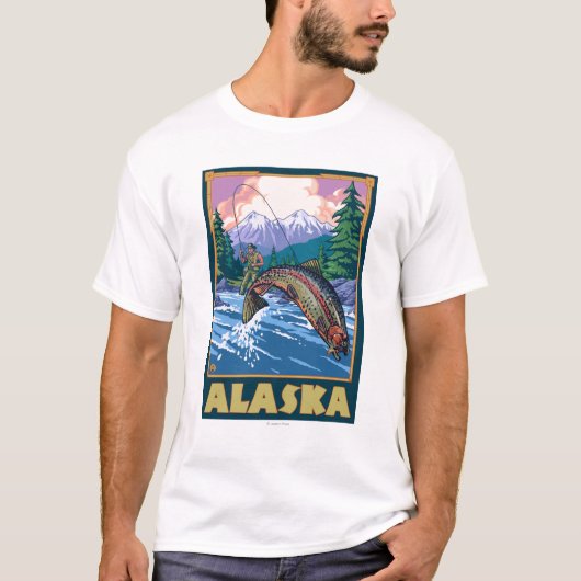 AlaskaFlyの魚釣り場面 Tシャツ (正面)
