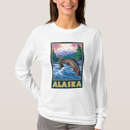 AlaskaFlyの魚釣り場面 Tシャツ (正面)