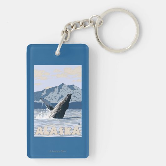 AlaskaHumpbackのクジラのヴィンテージ旅行ポスター キーホルダー (裏面)