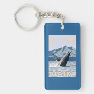 AlaskaHumpbackのクジラのヴィンテージ旅行ポスター キーホルダー