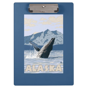 AlaskaHumpbackのクジラのヴィンテージ旅行ポスター クリップボード