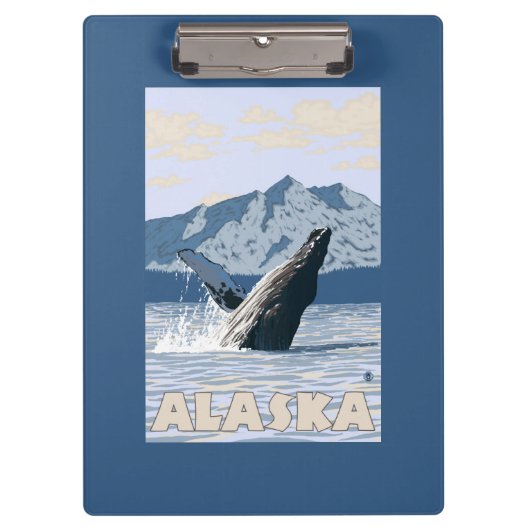 AlaskaHumpbackのクジラのヴィンテージ旅行ポスター クリップボード (正面)