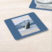 AlaskaHumpbackのクジラのヴィンテージ旅行ポスター スクエアペーパーコースター (アングル)