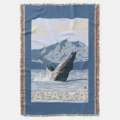 AlaskaHumpbackのクジラのヴィンテージ旅行ポスター スローブランケット (正面縦)