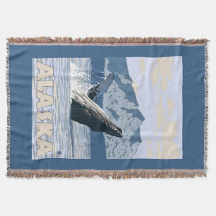 AlaskaHumpbackのクジラのヴィンテージ旅行ポスター スローブランケット
