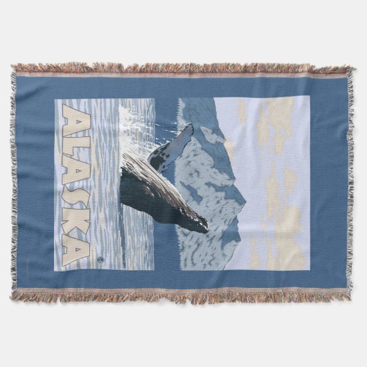 AlaskaHumpbackのクジラのヴィンテージ旅行ポスター スローブランケット (正面)