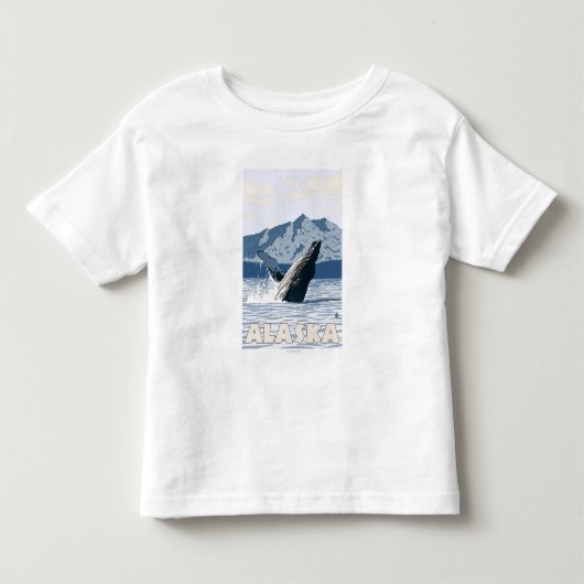 AlaskaHumpbackのクジラのヴィンテージ旅行ポスター トドラーTシャツ (正面)