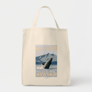 AlaskaHumpbackのクジラのヴィンテージ旅行ポスター トートバッグ