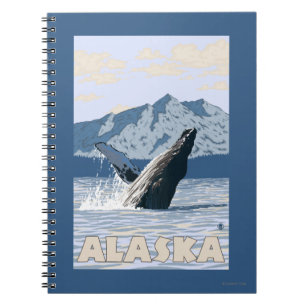AlaskaHumpbackのクジラのヴィンテージ旅行ポスター ノートブック