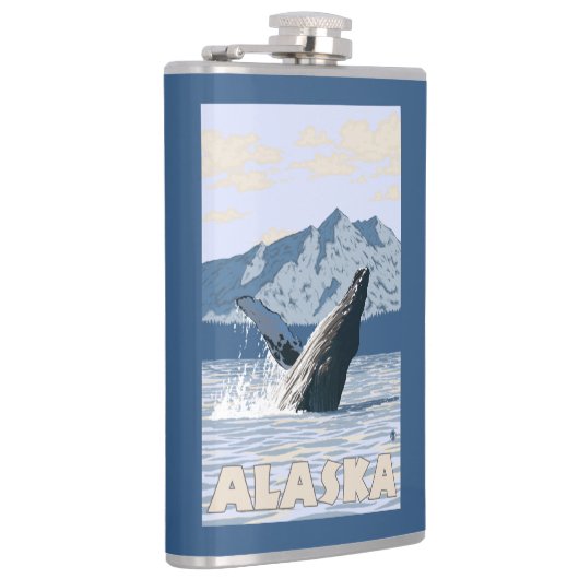 AlaskaHumpbackのクジラのヴィンテージ旅行ポスター フラスク (右)