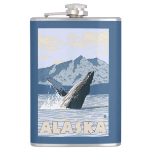 AlaskaHumpbackのクジラのヴィンテージ旅行ポスター フラスク