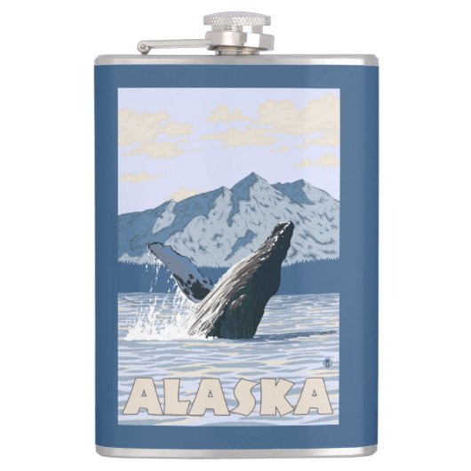 AlaskaHumpbackのクジラのヴィンテージ旅行ポスター フラスク (正面)