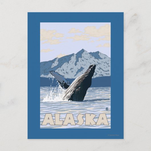 AlaskaHumpbackのクジラのヴィンテージ旅行ポスター ポストカード (正面)