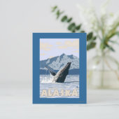 AlaskaHumpbackのクジラのヴィンテージ旅行ポスター ポストカード (スタンド正面)