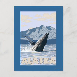 AlaskaHumpbackのクジラのヴィンテージ旅行ポスター ポストカード