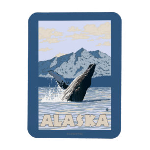 AlaskaHumpbackのクジラのヴィンテージ旅行ポスター マグネット