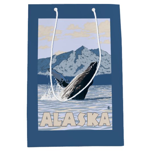 AlaskaHumpbackのクジラのヴィンテージ旅行ポスター ミディアムペーパーバッグ (正面)