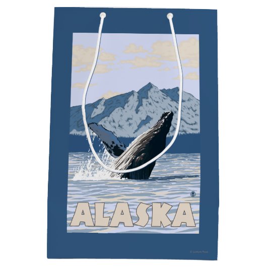 AlaskaHumpbackのクジラのヴィンテージ旅行ポスター ミディアムペーパーバッグ (裏面)