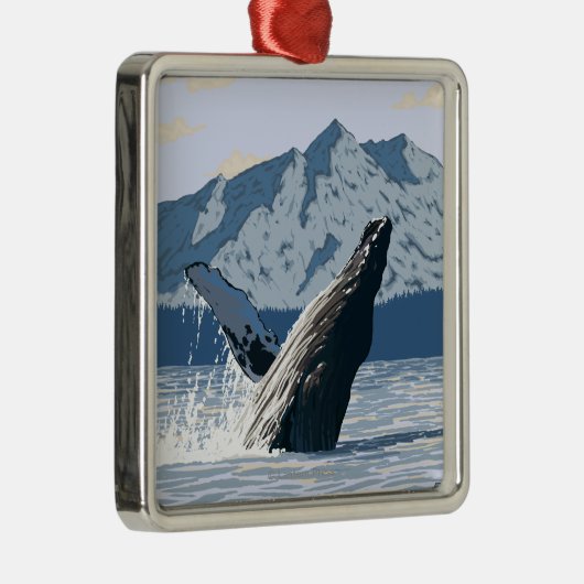 AlaskaHumpbackのクジラのヴィンテージ旅行ポスター メタルオーナメント (右)