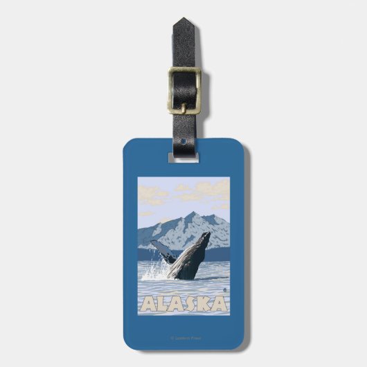 AlaskaHumpbackのクジラのヴィンテージ旅行ポスター ラゲッジタグ (正面縦)