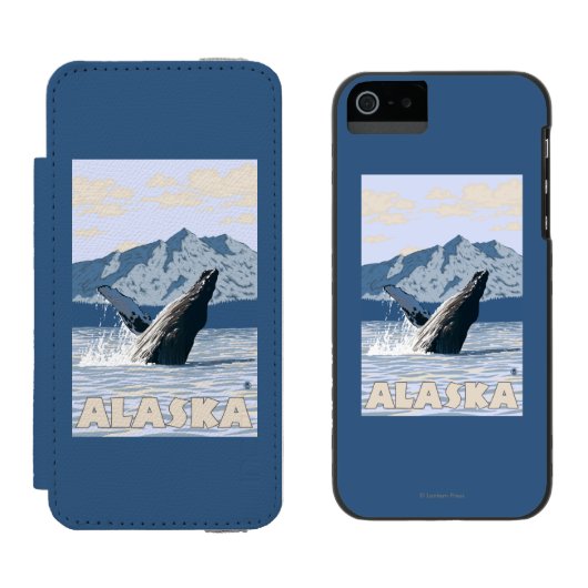 AlaskaHumpbackのクジラのヴィンテージ旅行ポスター Incipio iPhoneウォレットケース (並び)