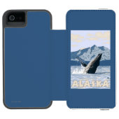 AlaskaHumpbackのクジラのヴィンテージ旅行ポスター Incipio iPhoneウォレットケース (フォリオオープン)