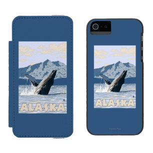 AlaskaHumpbackのクジラのヴィンテージ旅行ポスター iPhone SE/5/5sウォレットケース
