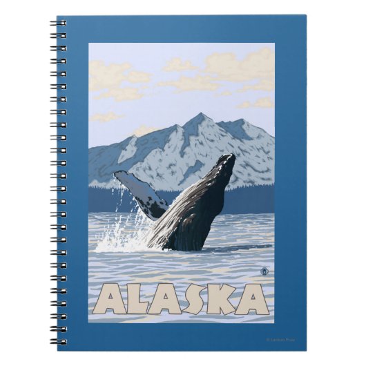 AlaskaHumpbackホエールヴィンテージ旅行ポスター ノートブック (正面)