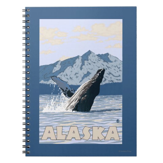 AlaskaHumpbackホエールヴィンテージ旅行ポスター ノートブック (正面)