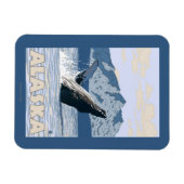 AlaskaHumpbackホエールヴィンテージ旅行ポスター マグネット (横)