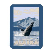 AlaskaHumpbackホエールヴィンテージ旅行ポスター マグネット (縦)